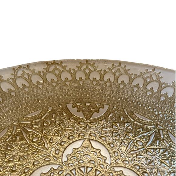 Artistic Accents Mandala Turkish Gold Lace Glass Oval Serving Bowl 12.5in New - Picture 3 of 16
